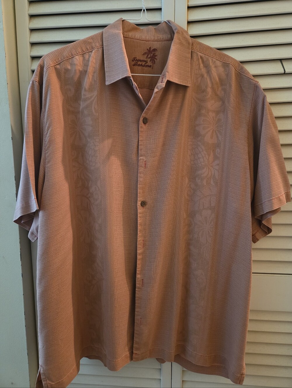 Tommy Bahama Men's Short-Sleeve Button-Up Shirt - Mauve XL 100% Silk